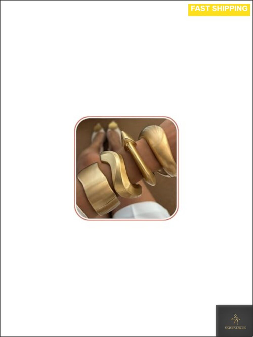 Gold Tone Chunky Cuff Bracelets Geometric Bangle Set Statement Jewelry